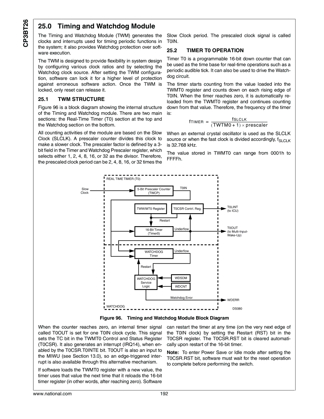 National CP3BT26 manual Timing and Watchdog Module, TWM Structure, Timer T0 Operation 