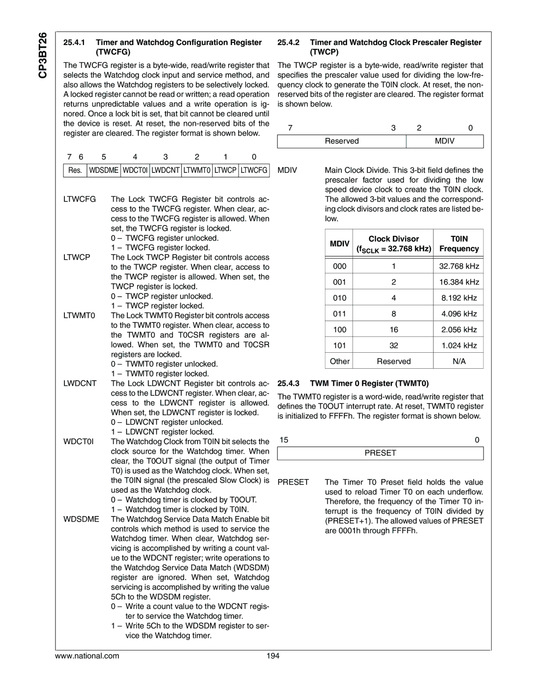 National CP3BT26 manual Mdiv, T0IN 