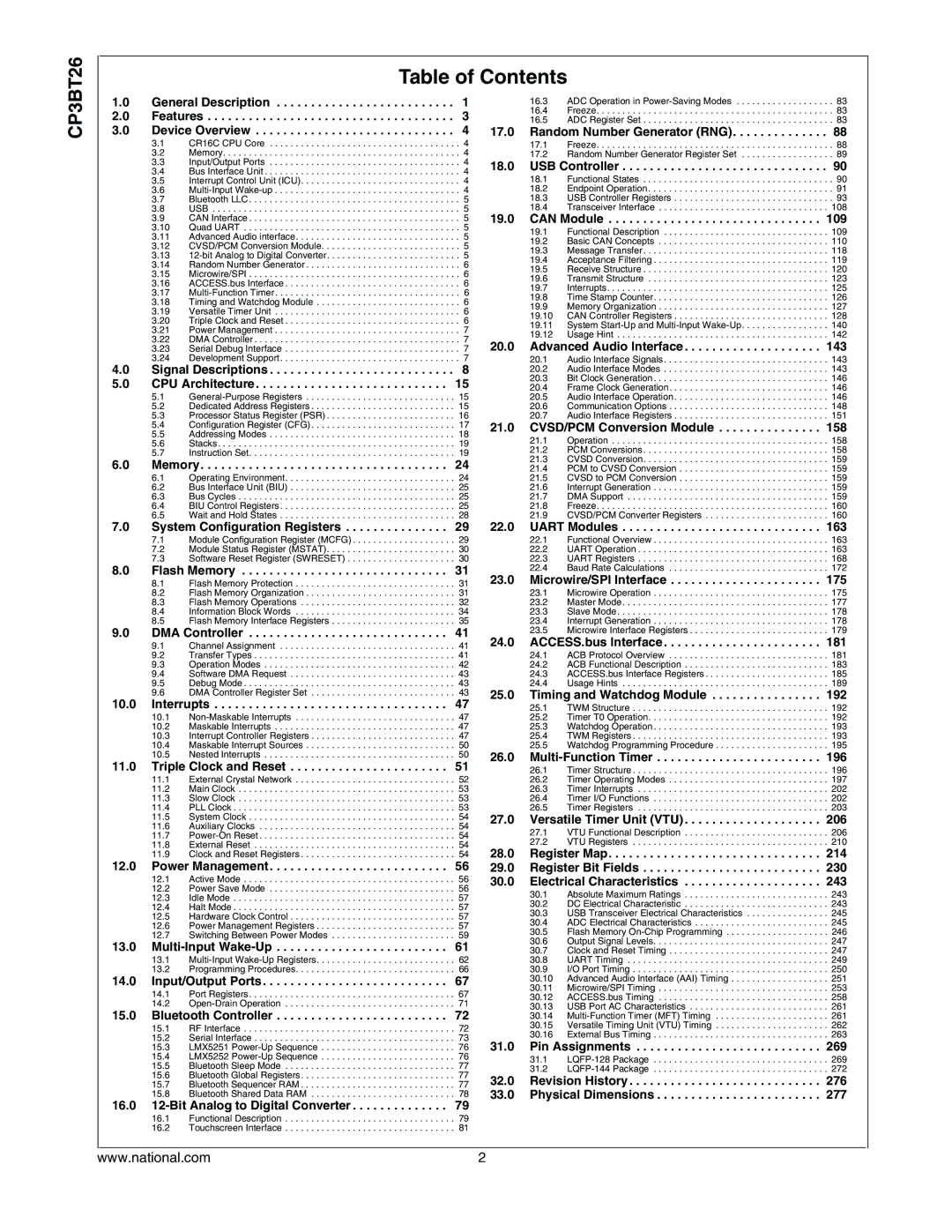 National CP3BT26 manual Table of Contents 