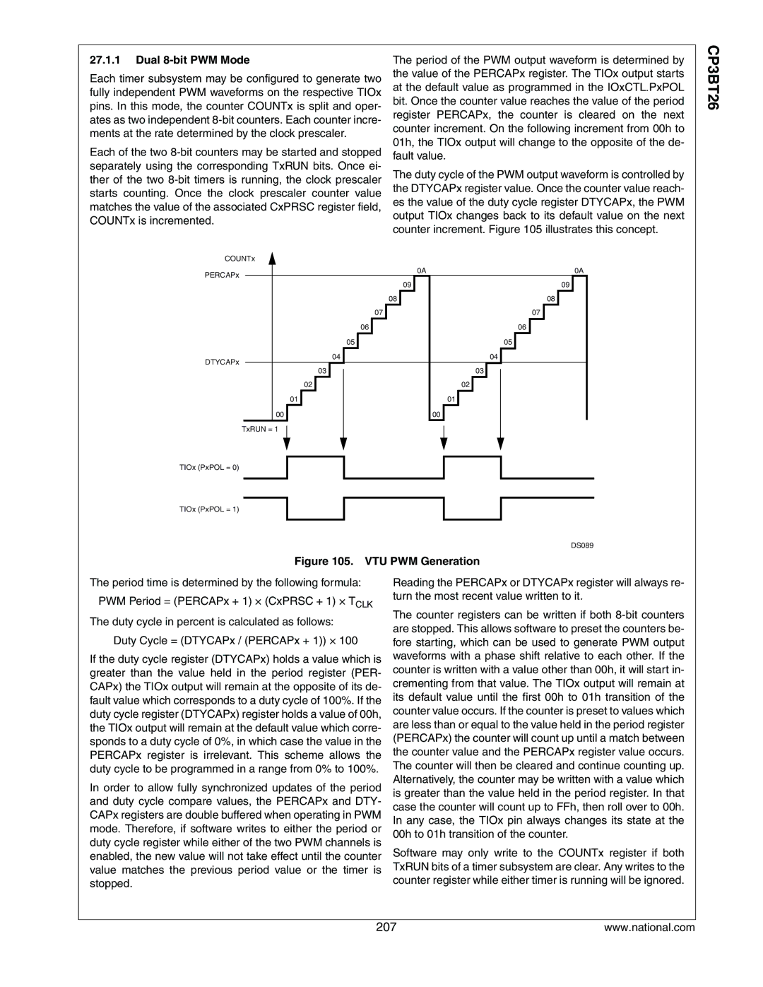 National CP3BT26 manual Dual 8-bit PWM Mode, VTU PWM Generation 