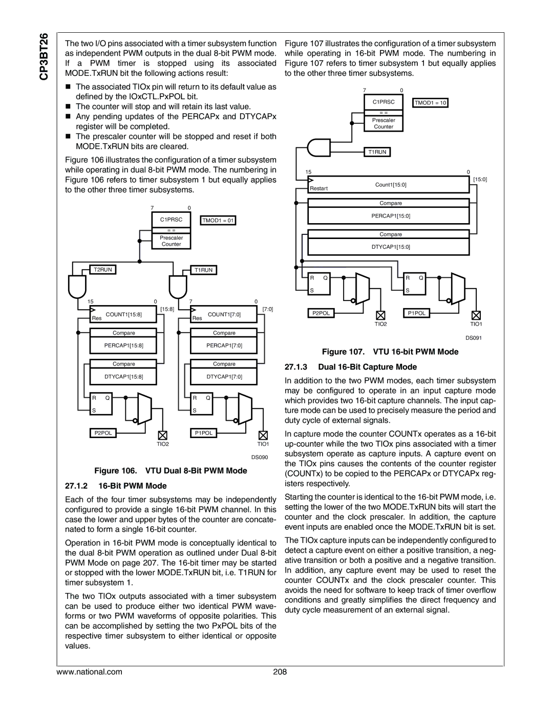 National CP3BT26 manual VTU 16-bit PWM Mode Dual 16-Bit Capture Mode, 208 