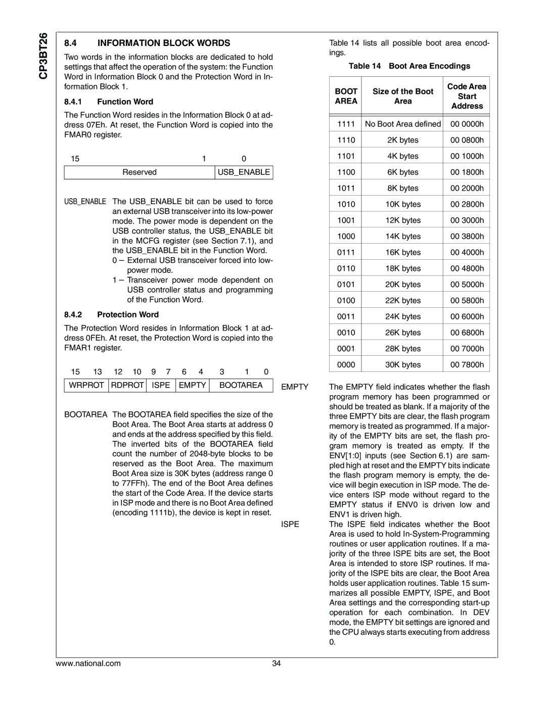 National CP3BT26 manual Information Block Words, Boot, Area 