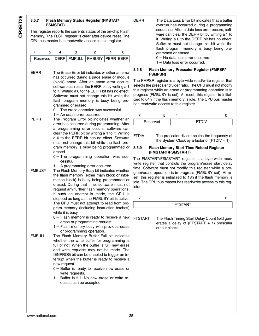 National CP3BT26 manual Fsmstat, Fsmpsr, Fmstart/Fsmstart 