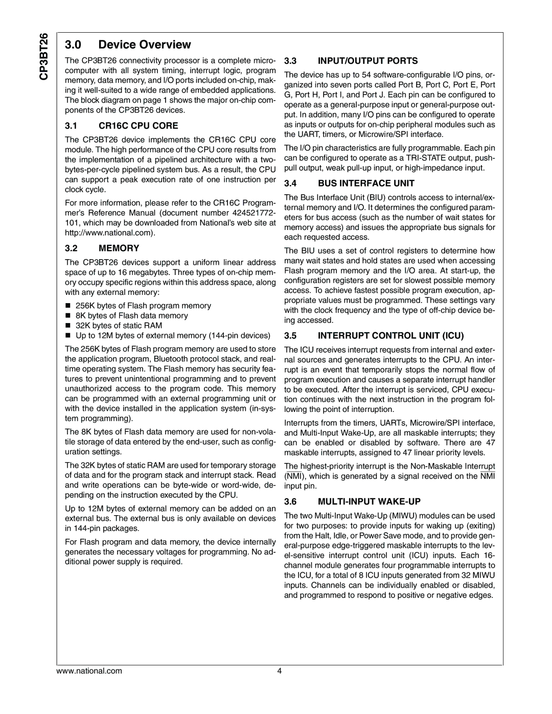 National CP3BT26 manual Device Overview 