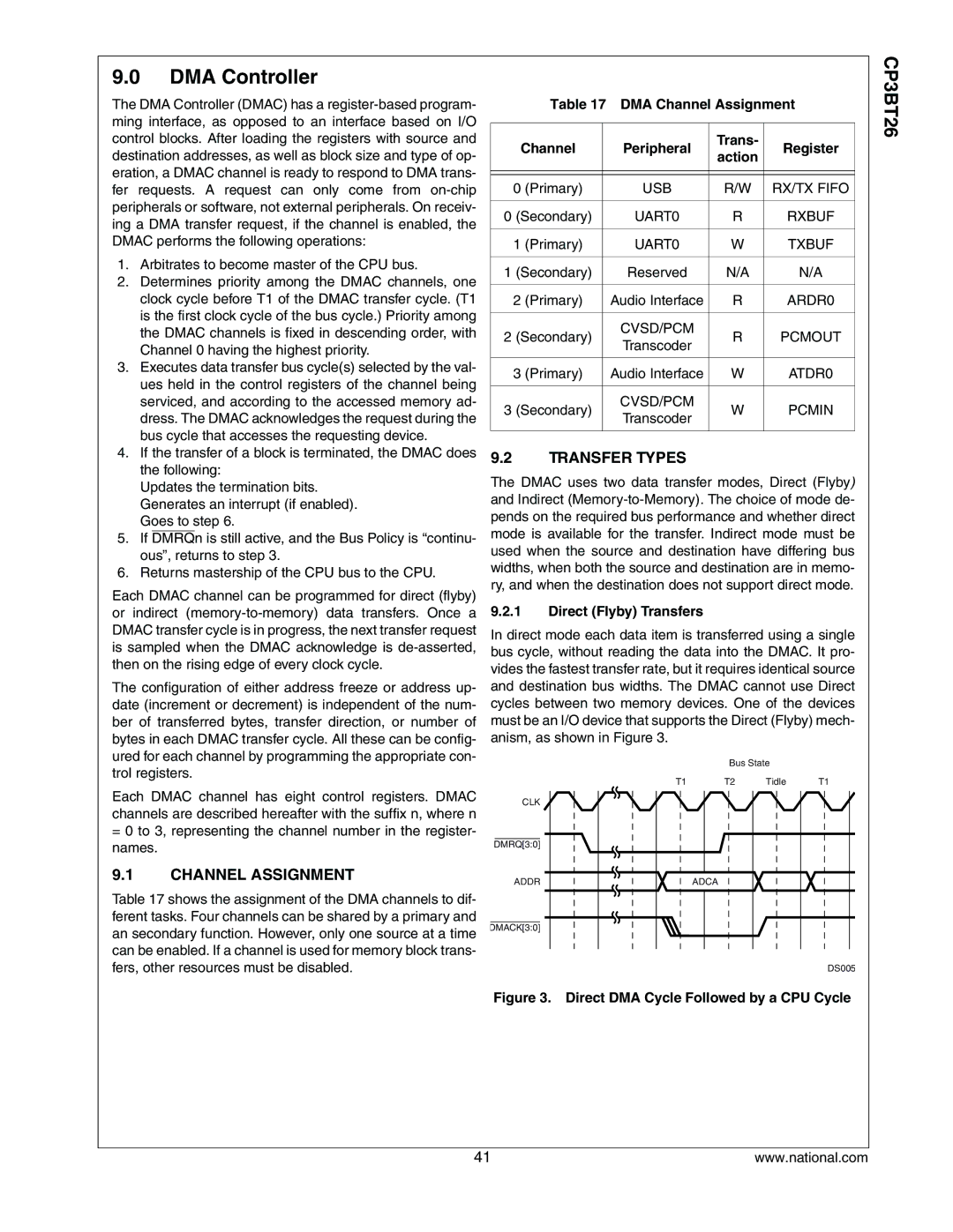 National CP3BT26 manual DMA Controller, Channel Assignment, Transfer Types, Direct Flyby Transfers 