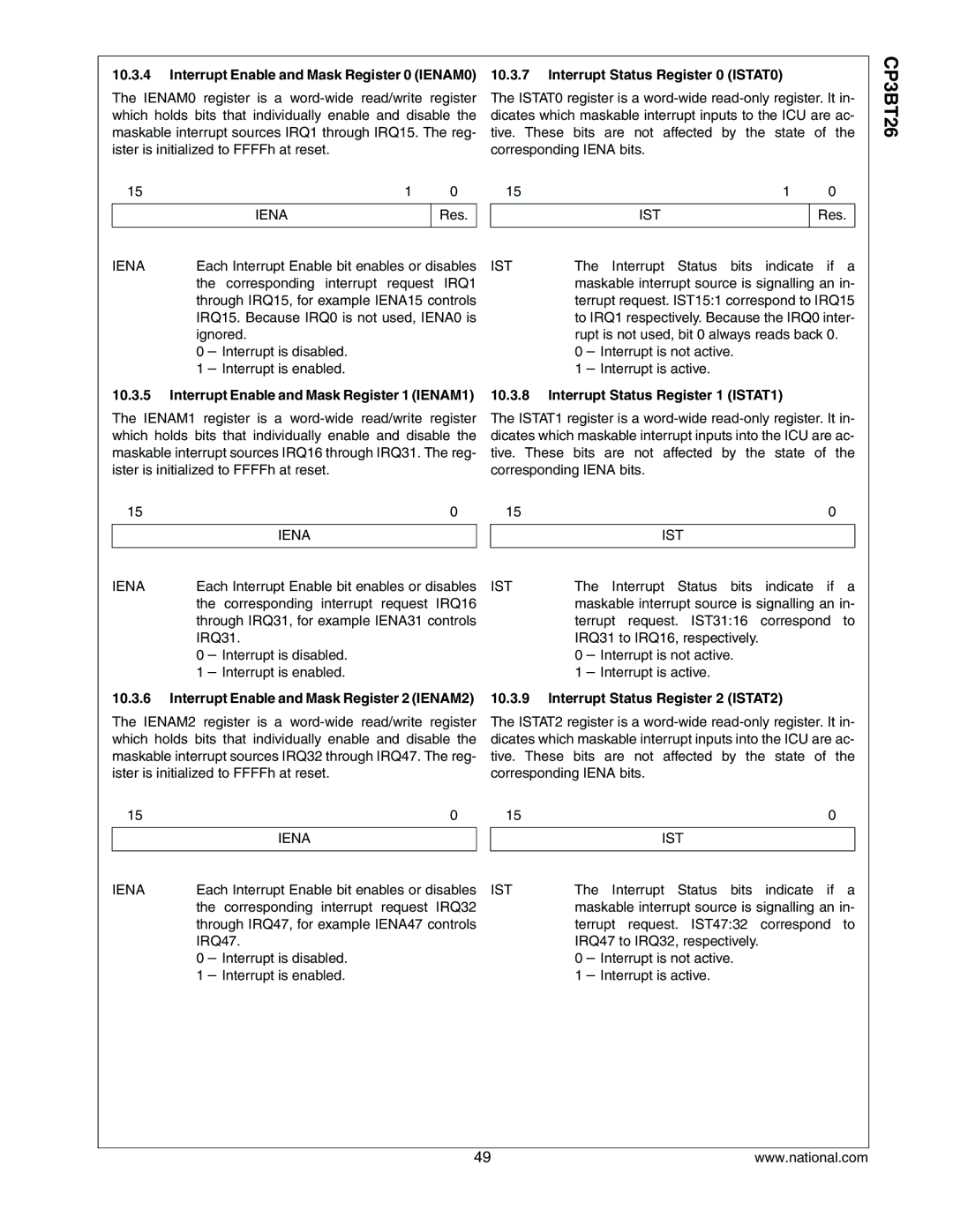 National CP3BT26 manual Interrupt Enable and Mask Register 1 IENAM1, Interrupt Status Register 1 ISTAT1 