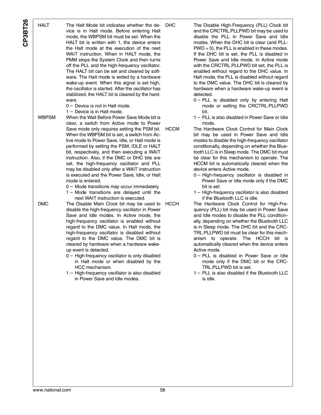 National CP3BT26 manual Dhc, Hccm, Hcch 