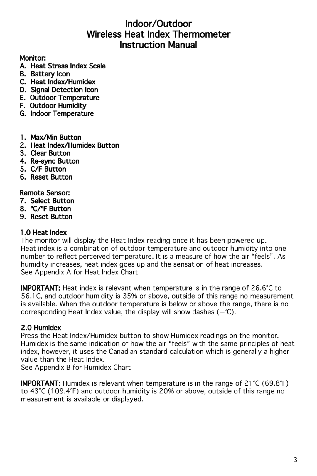 National Geographic 260NE manual Indoor/Outdoor Wireless H eat Index Thermometer 