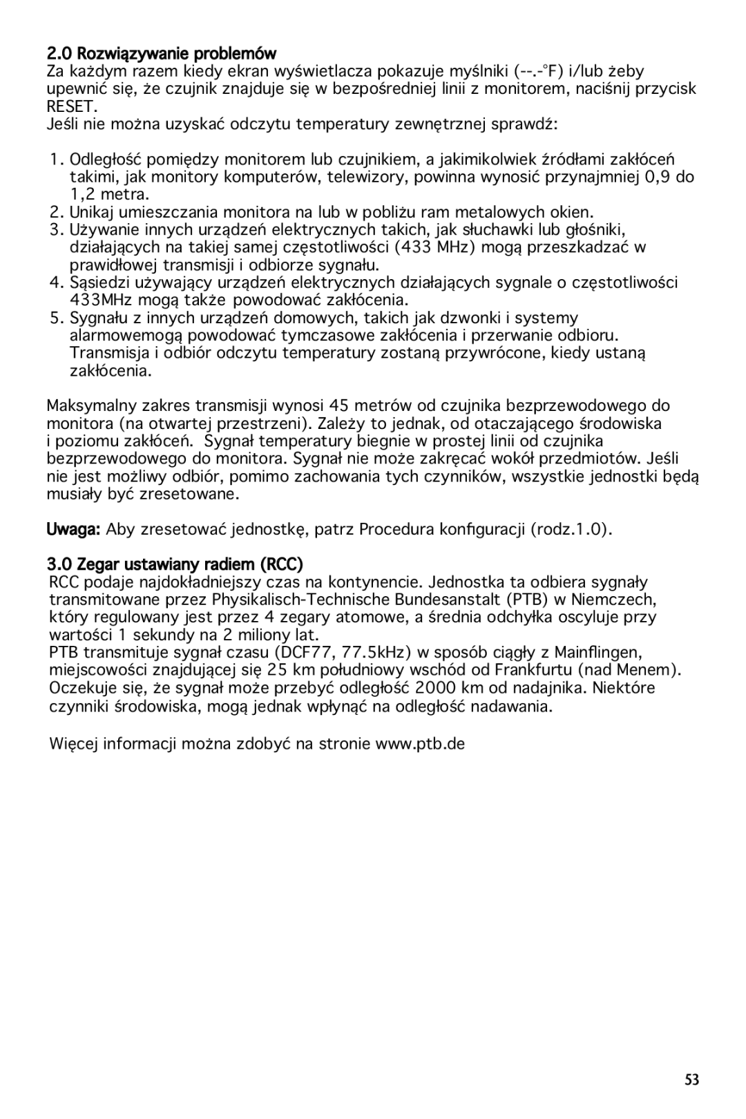 National Geographic 264NE manual Reset 