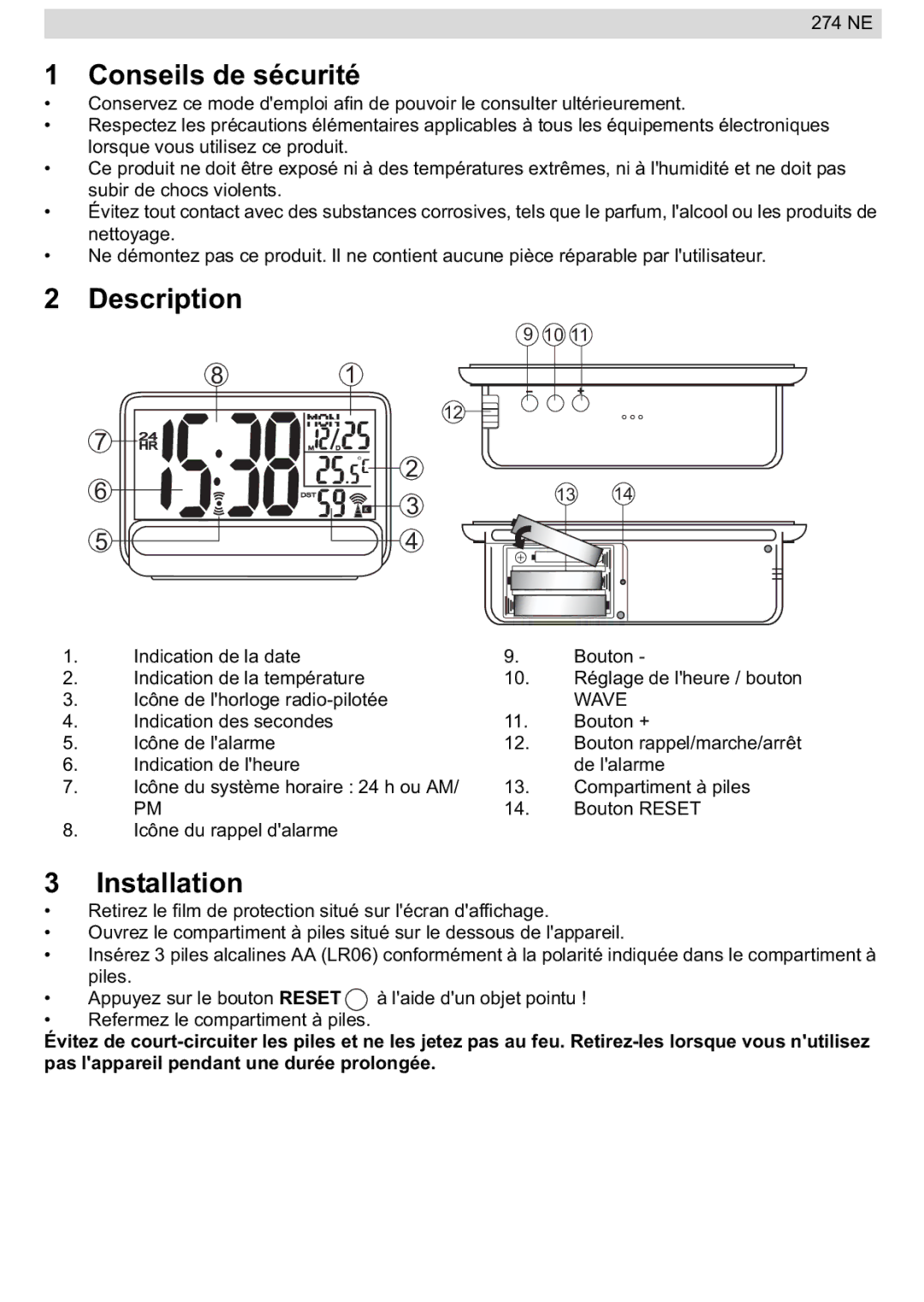 National Geographic 274NE manual Conseils de sécurité, Wave 