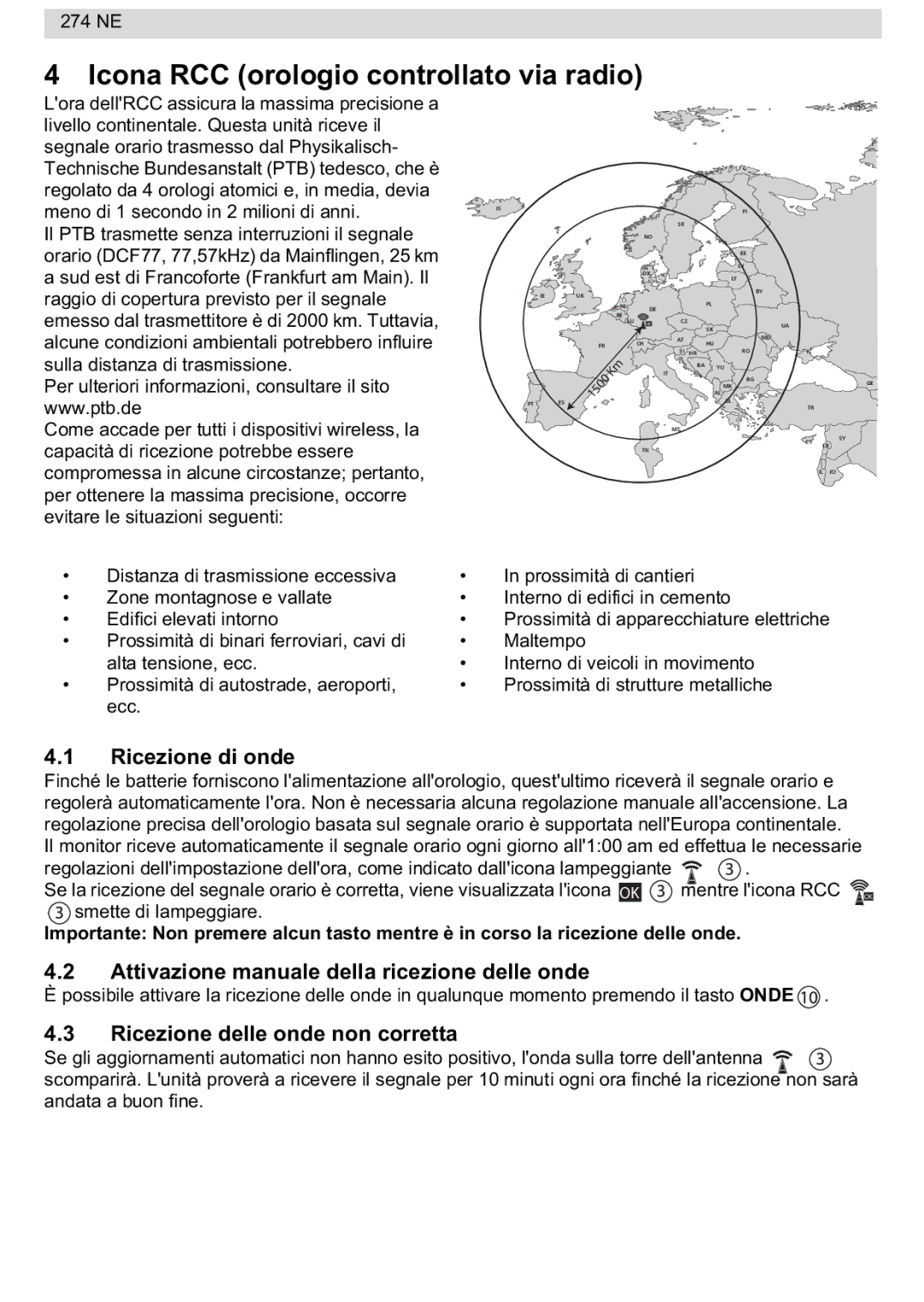 National Geographic 274NE Icona RCC orologio controllato via radio, Ricezione di onde, Ricezione delle onde non corretta 