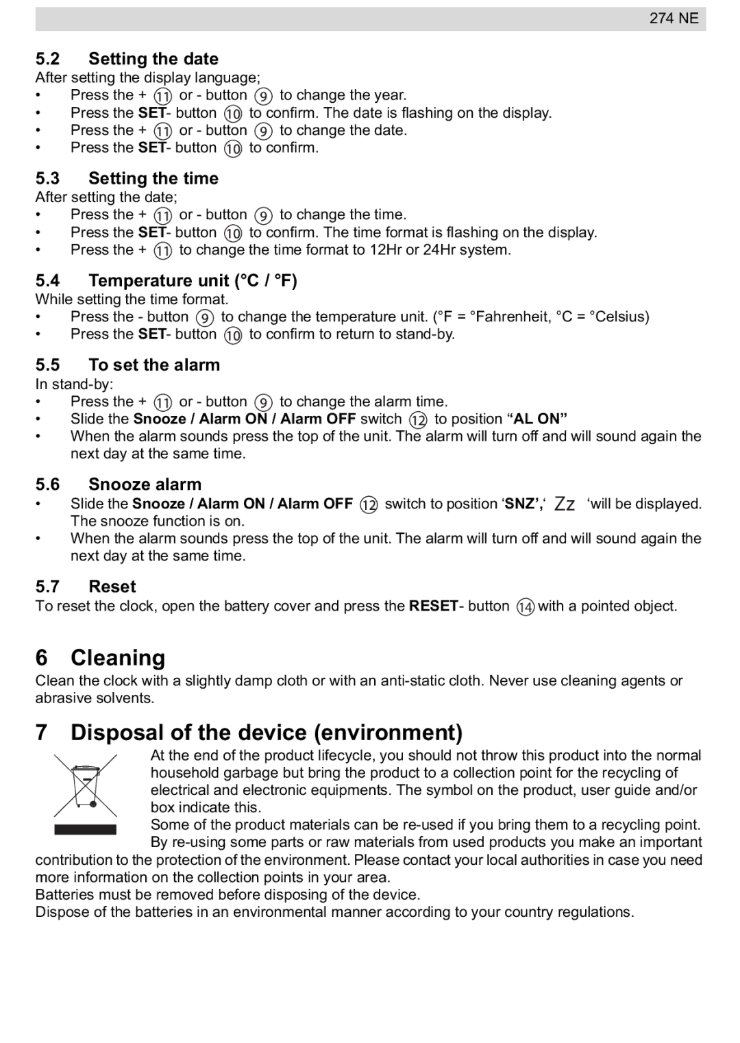 National Geographic 274NE manual Cleaning, Disposal of the device environment 