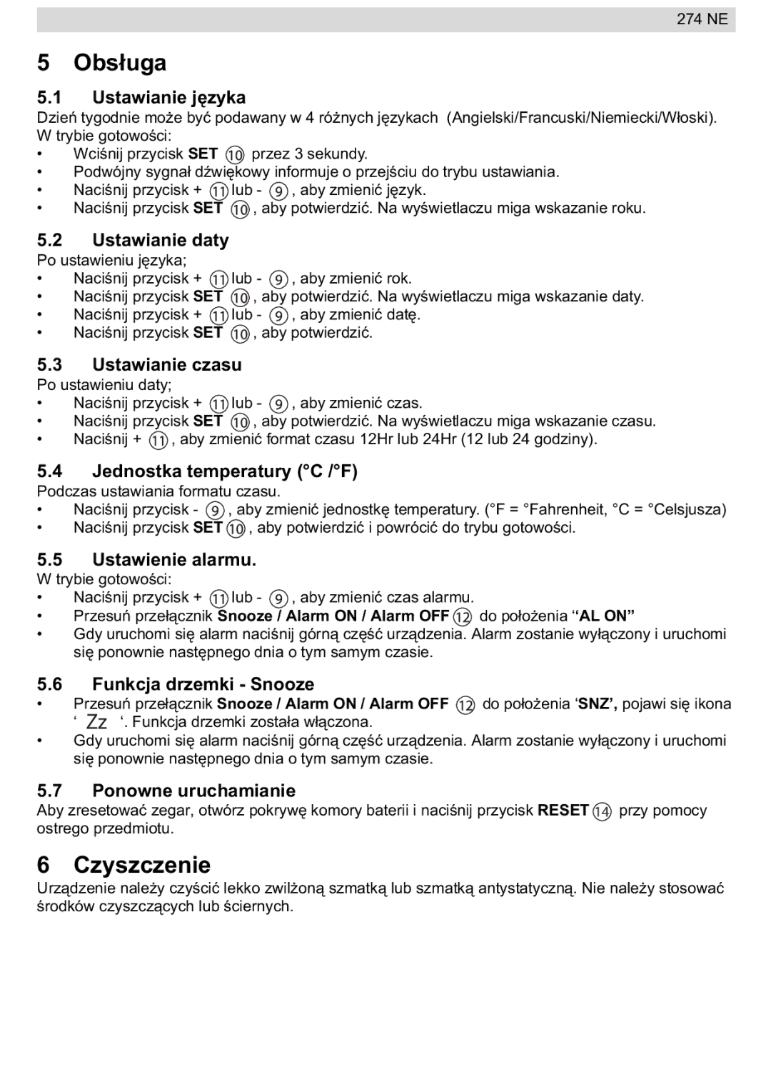 National Geographic 274NE manual Obsuga, Czyszczenie 