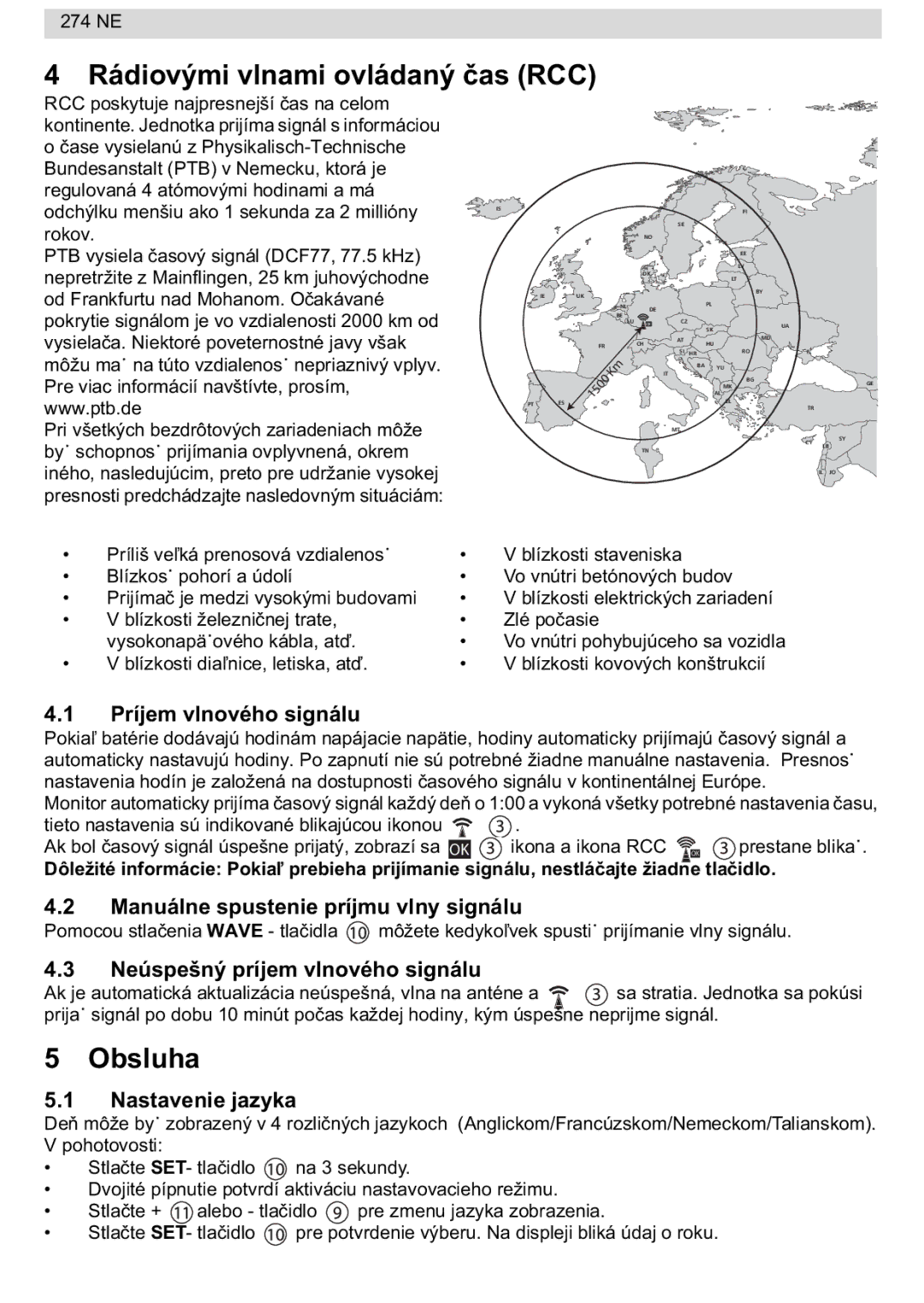 National Geographic 274NE manual Rádiovými vlnami ovládaný, Obsluha 