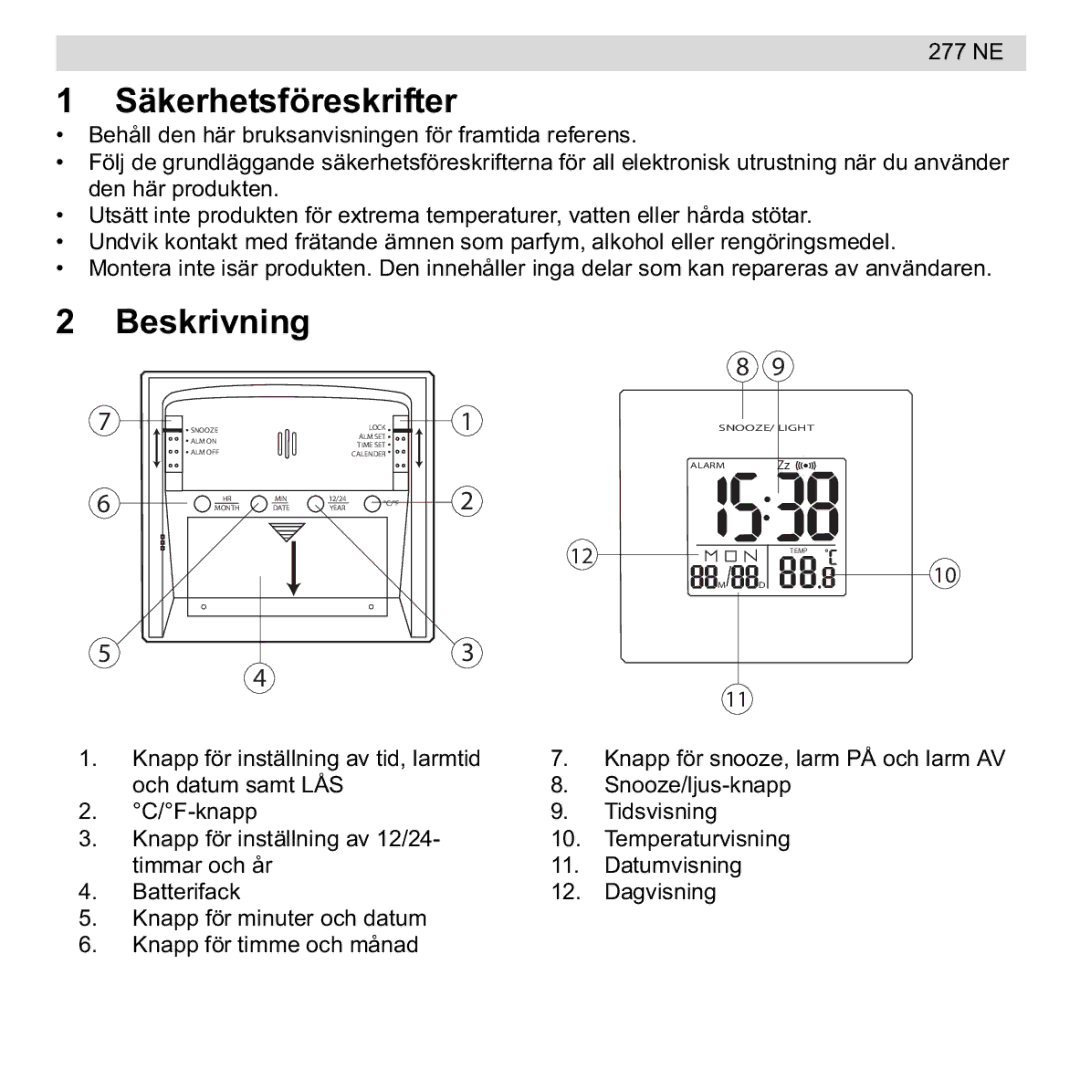 National Geographic 277 NE manual Säkerhetsföreskrifter, Beskrivning 