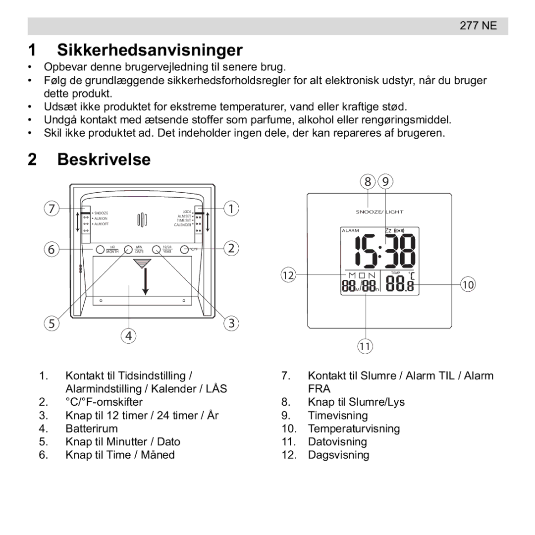 National Geographic 277 NE manual Sikkerhedsanvisninger, Beskrivelse 