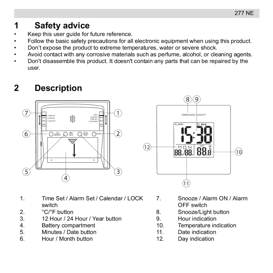 National Geographic 277 NE manual Safety advice, Description 