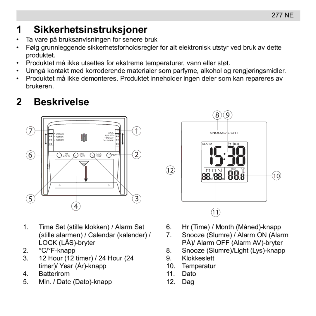 National Geographic 277 NE manual Sikkerhetsinstruksjoner, Beskrivelse 