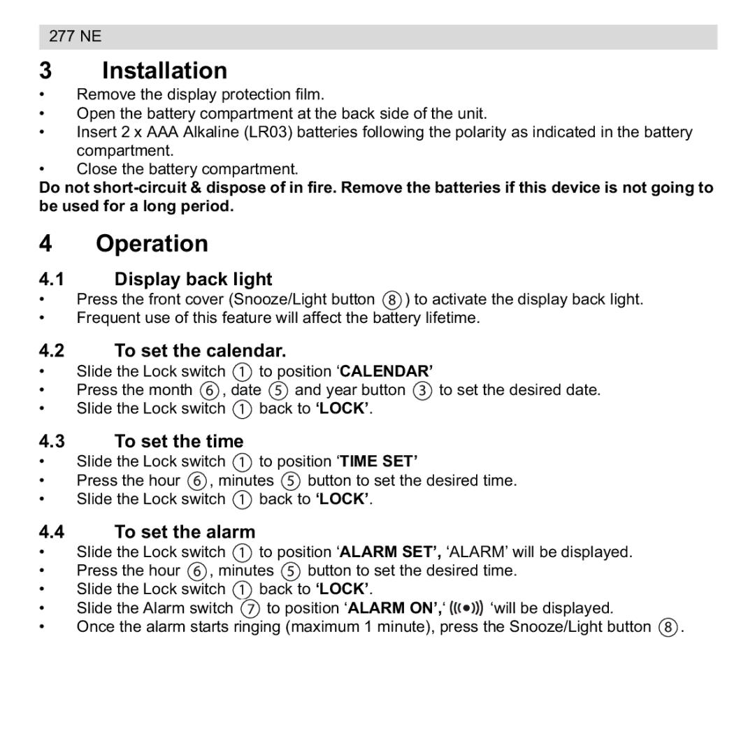 National Geographic 277 NE manual Installation, Operation 