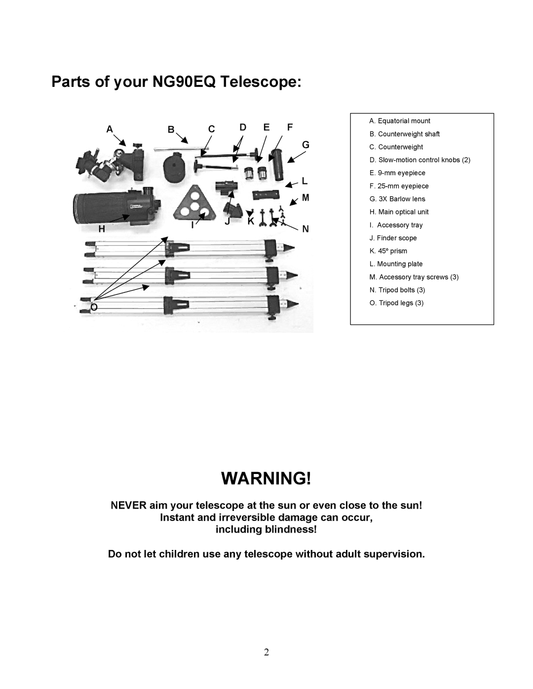 National Geographic owner manual Parts of your NG90EQ Telescope 