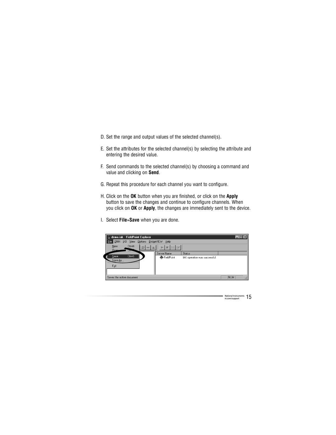 National Instruments network module, FP-1600 quick start Select File»Save when you are done 