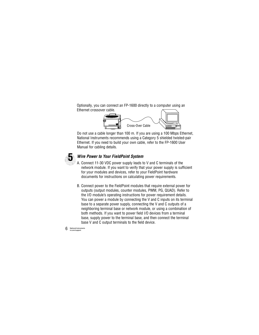 National Instruments FP-1600, network module quick start Wire Power to Your FieldPoint System 