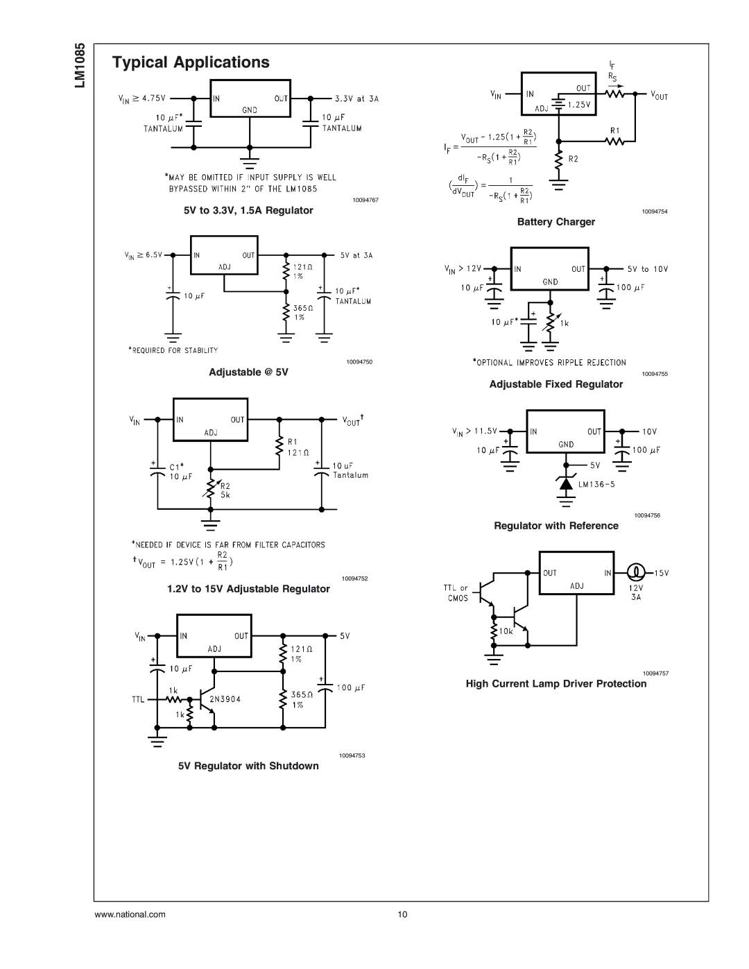 National Instruments LM1085 Series manual Typical Applications 