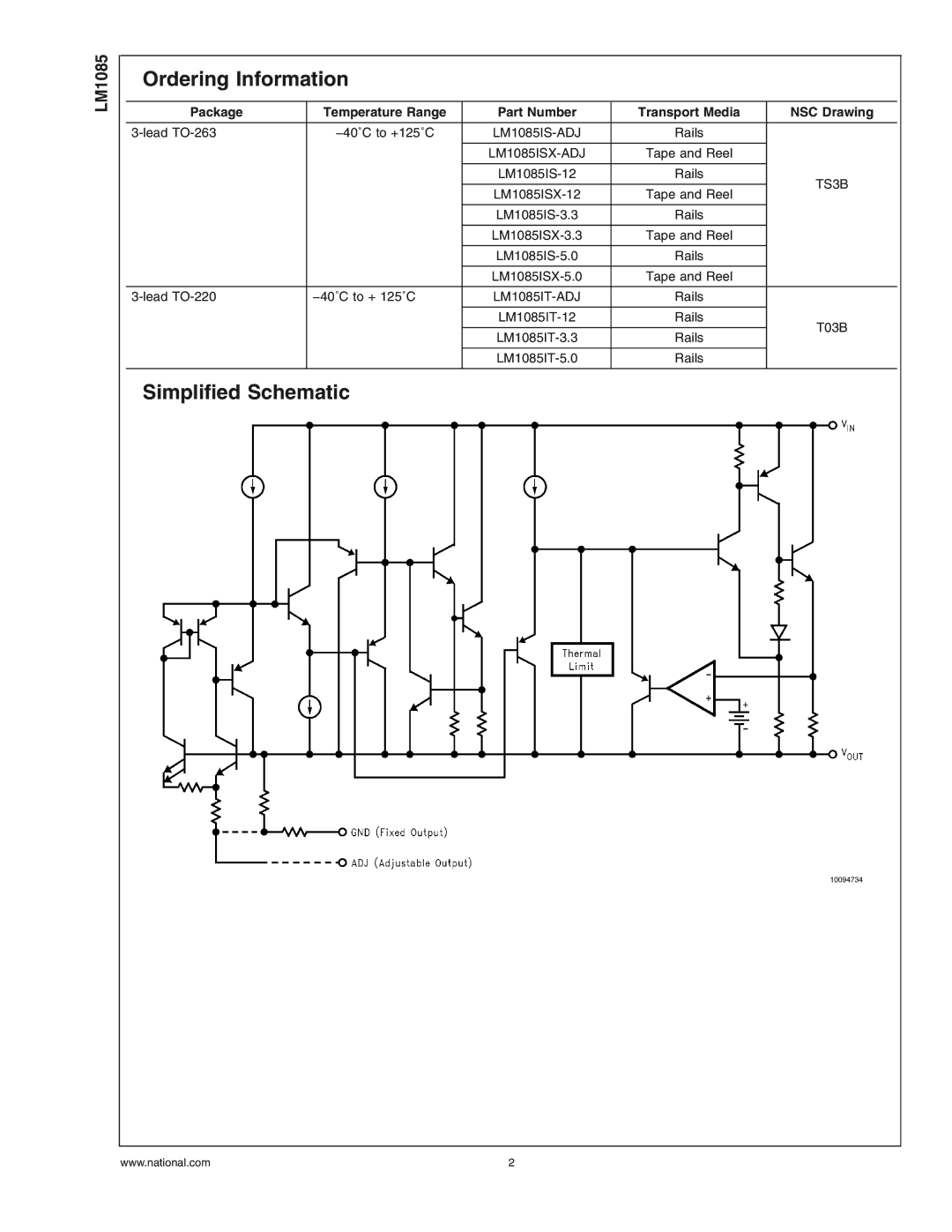 National Instruments LM1085 Series manual Ordering Information, Simplified Schematic 