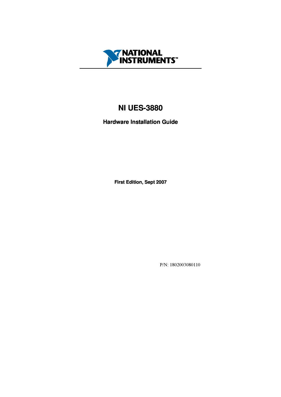National Instruments NI UES-3880 manual Hardware Installation Guide, First Edition, Sept 