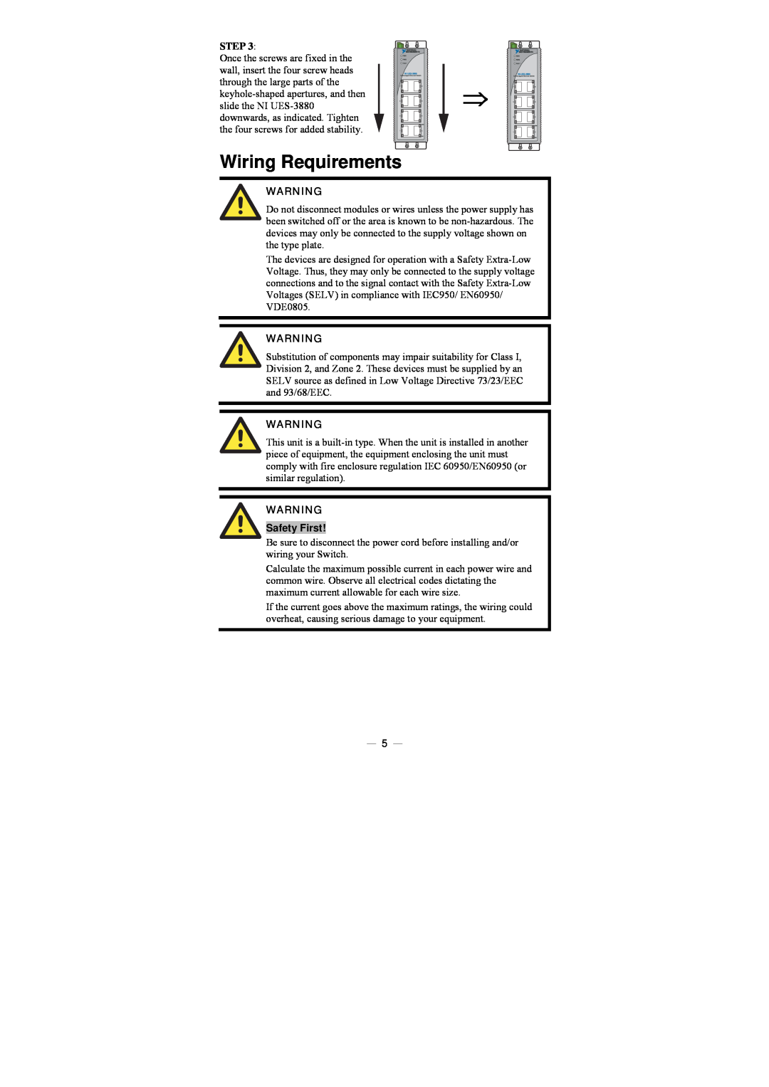 National Instruments NI UES-3880 manual Wiring Requirements, Safety First, Step 