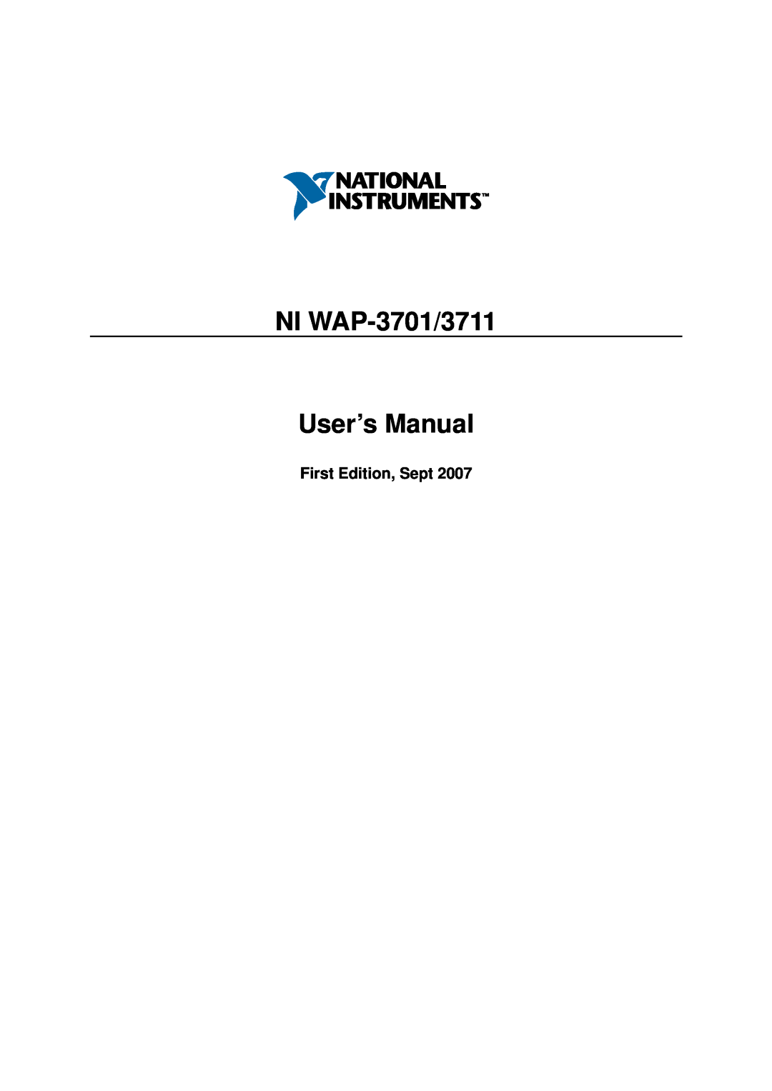 National Instruments WAP-3711 user manual NI WAP-3701/3711 User’s Manual, First Edition, Sept 