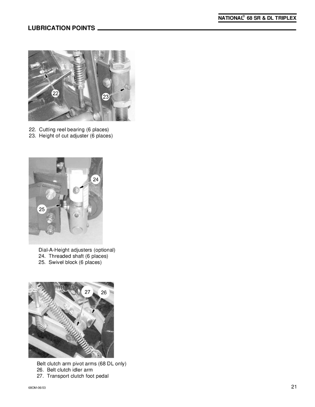 National Mower 68 DL, 68 SR owner manual Lubrication Points 