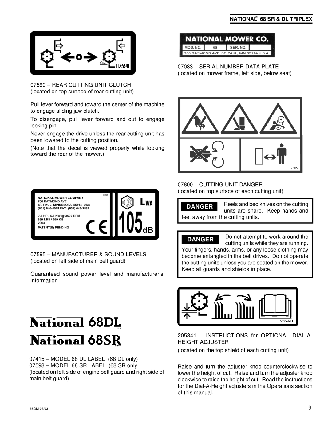 National Mower 68 DL, 68 SR owner manual Height Adjuster 