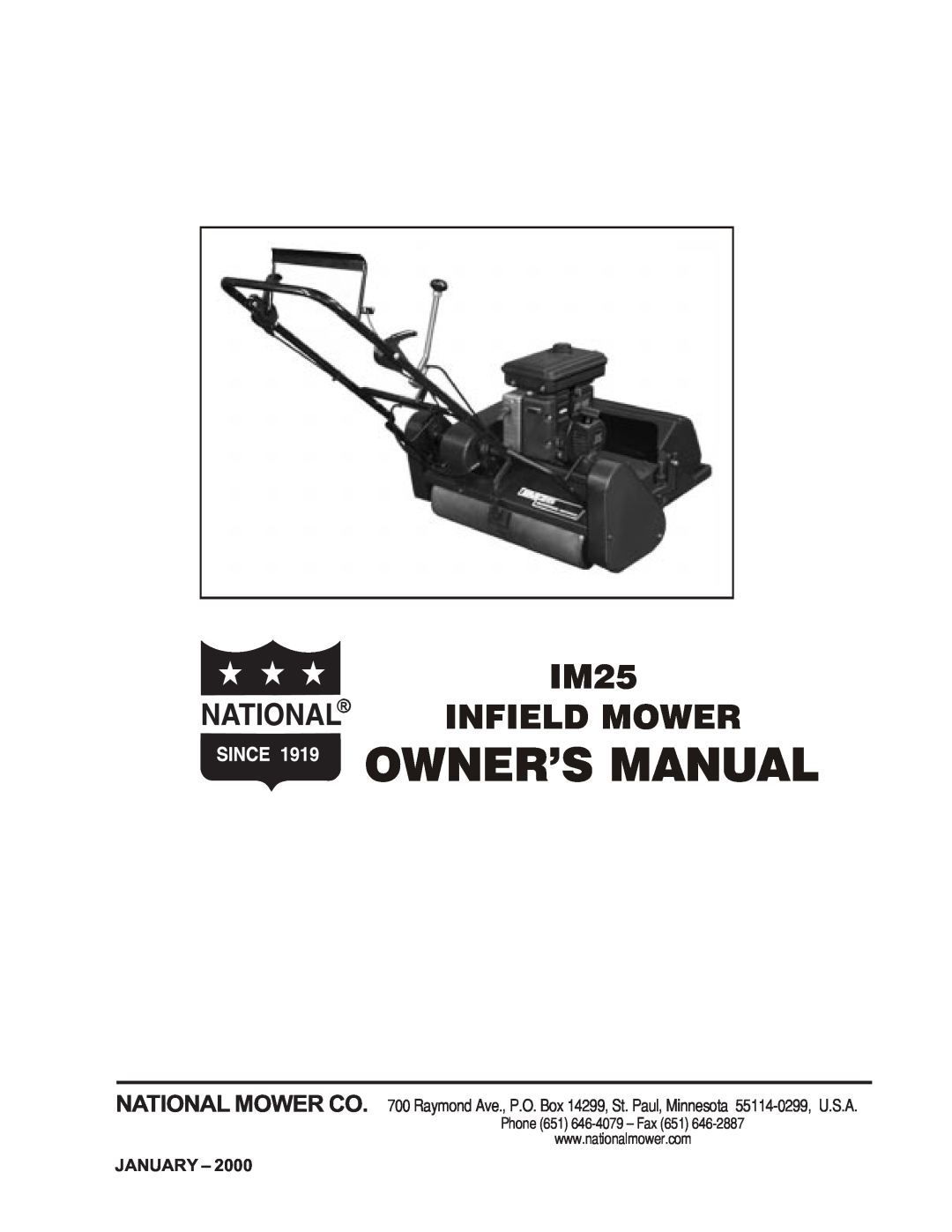 National Mower manual Owner’S Manual, IM25 INFIELD MOWER, January 