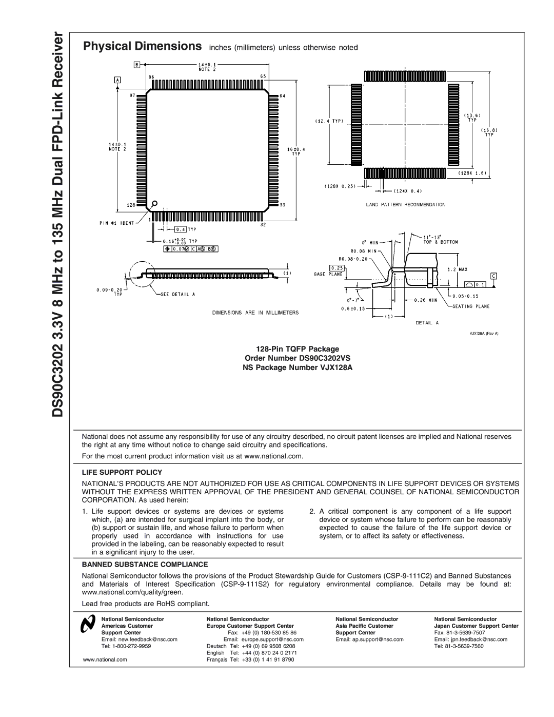 National Products manual DS90C3202 3.3V 8 MHz to 135 MHz Dual FPD-Link Receiver 