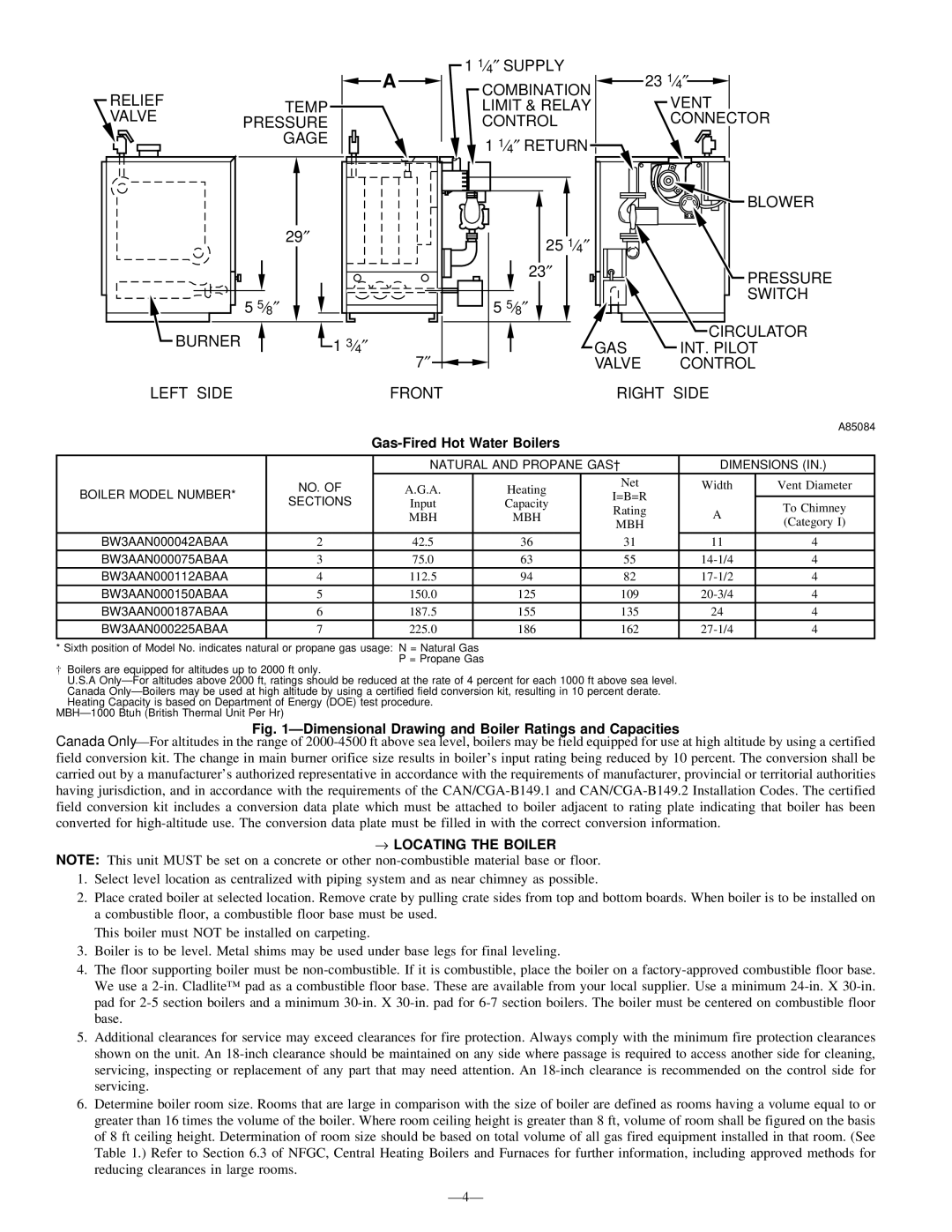 National Products Series B, BW3 instruction manual Gas-Fired Hot Water Boilers, → Locating the Boiler, Ð4Ð 