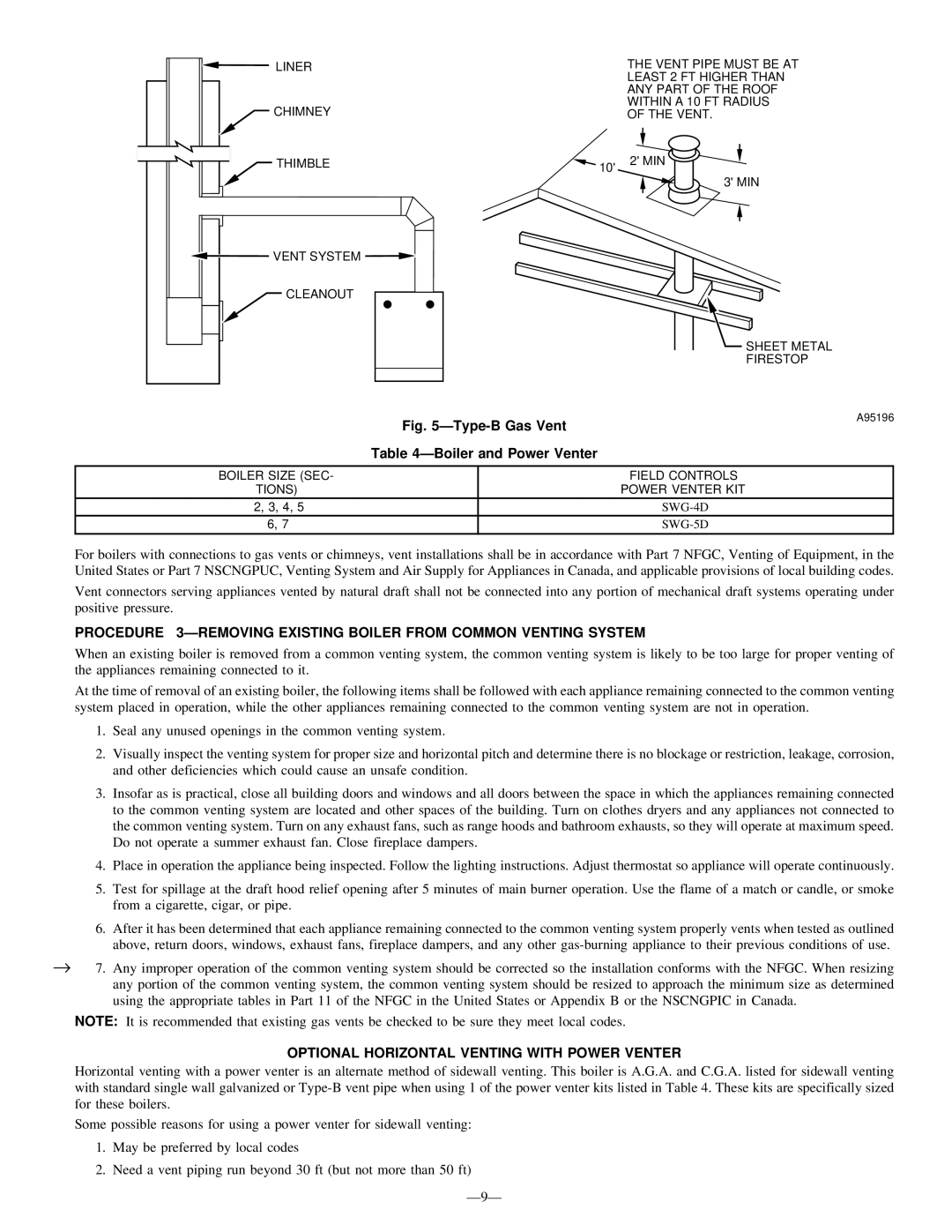 National Products BW3 ÐBoiler and Power Venter, Optional Horizontal Venting with Power Venter, Ð9Ð, Power Venter KIT 