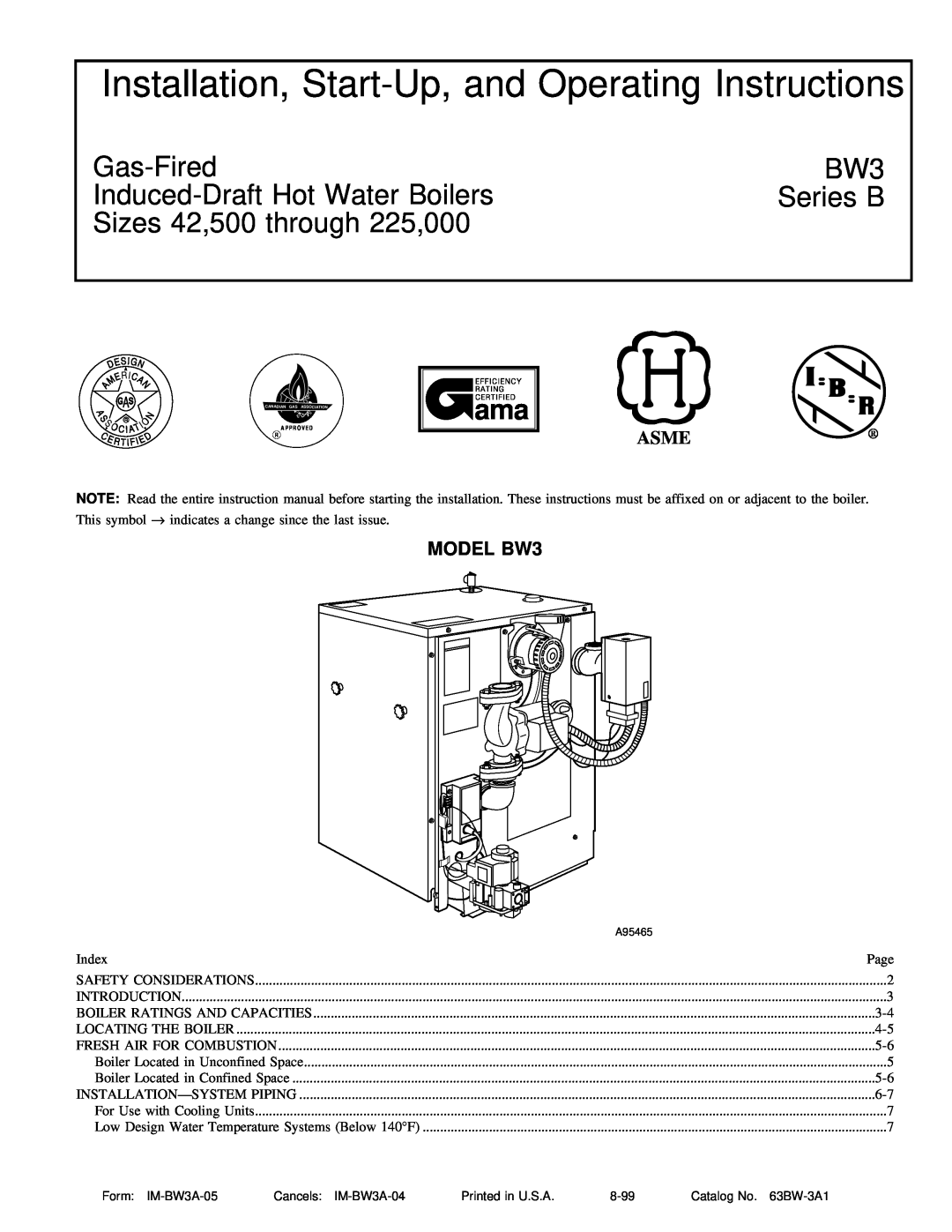 National Products BW3 instruction manual Gas-Fired, Induced-DraftHot Water Boilers, Series B, Sizes 42,500 through 225,000 