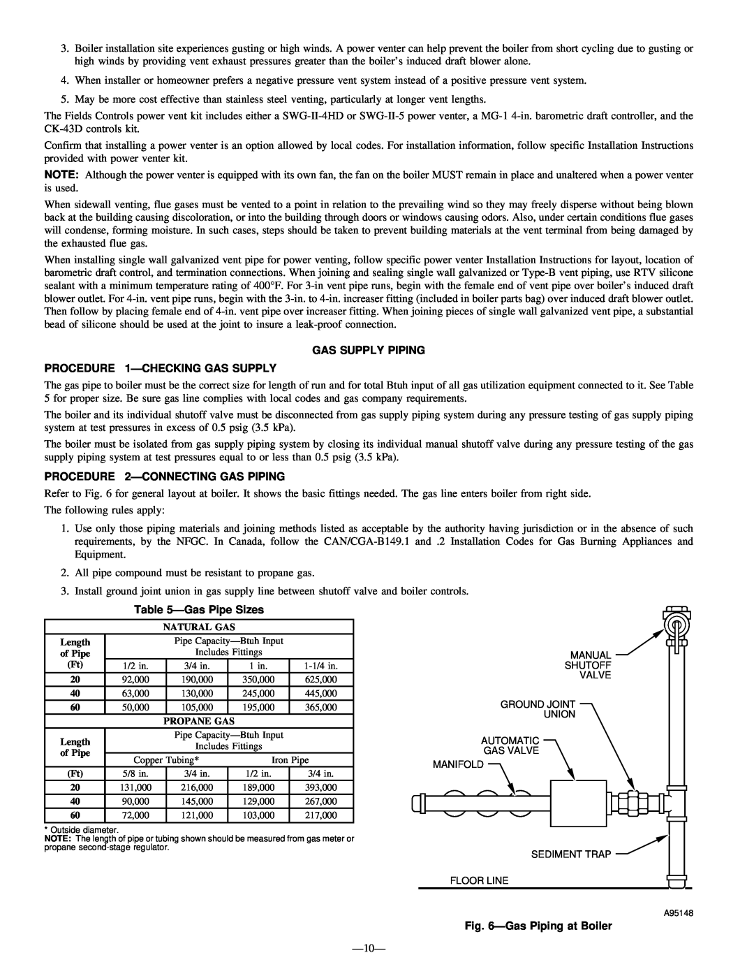 National Products Series B, BW3 GAS SUPPLY PIPING PROCEDURE 1ÐCHECKING GAS SUPPLY, PROCEDURE 2ÐCONNECTING GAS PIPING 