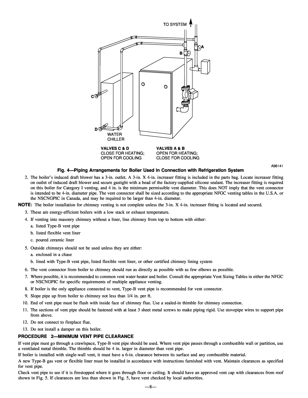 National Products Series B, BW3 instruction manual PROCEDURE 2ÐMINIMUM VENT PIPE CLEARANCE 