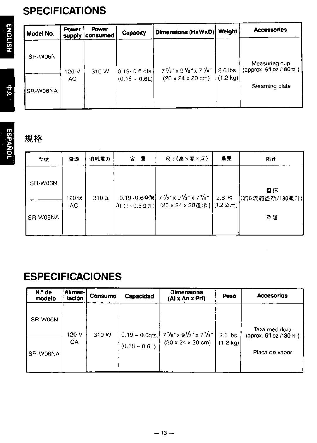 National SR-W06N manual 