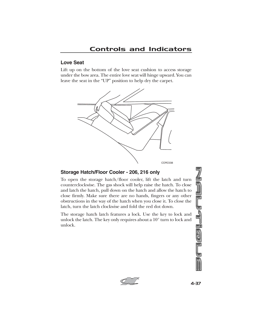 Nautique 2008 70141 manual Love Seat, Storage Hatch/Floor Cooler 206, 216 only 