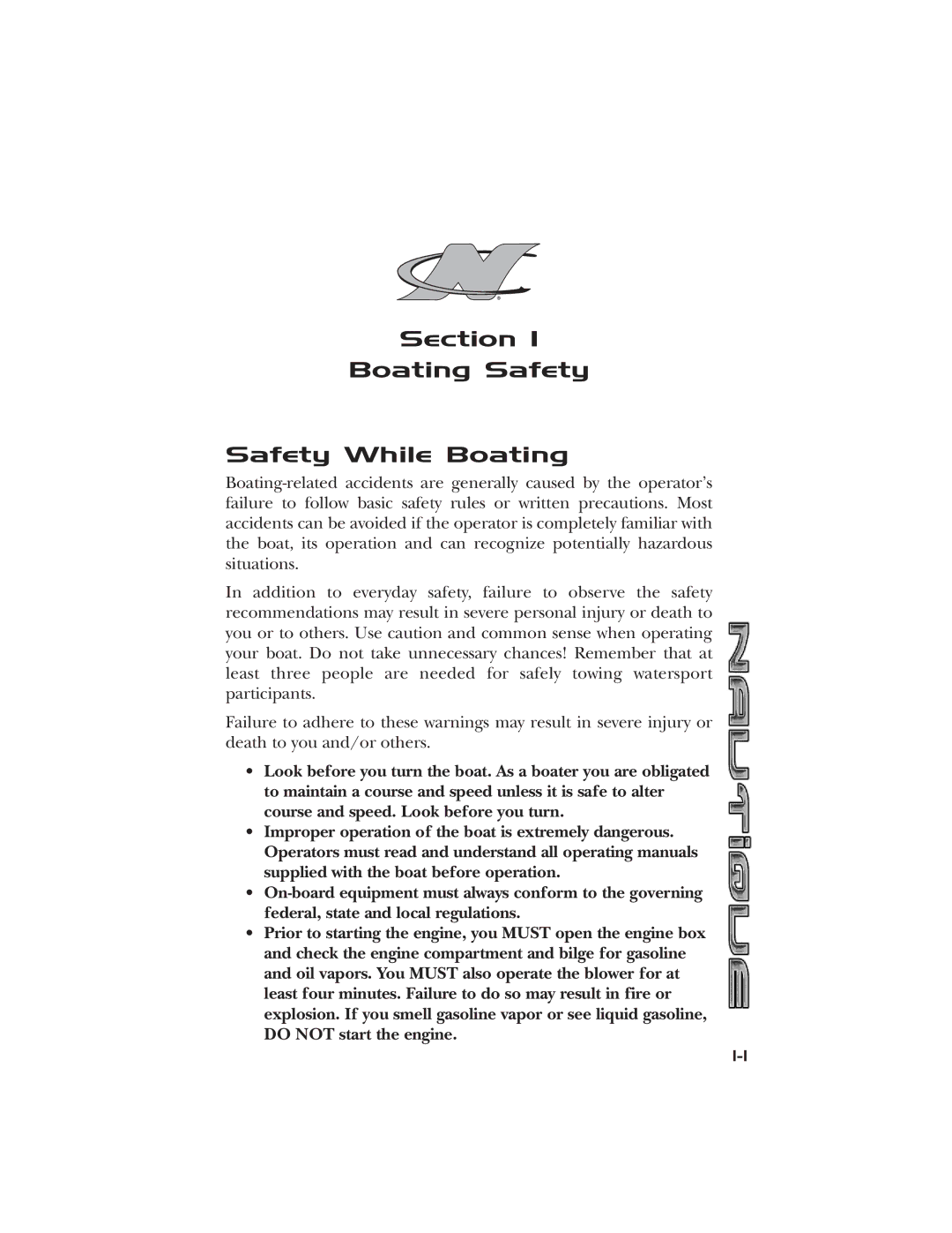 Nautique 2008 70141 manual Section Boating Safety Safety While Boating 