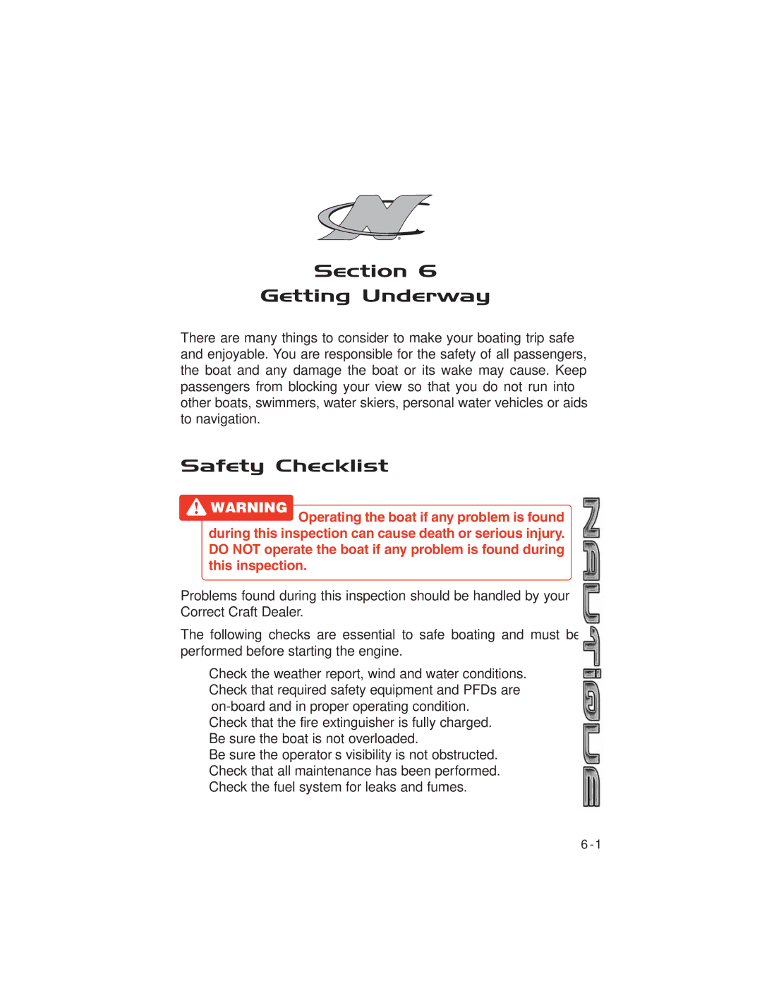 Nautique 2008 70141 manual Section Getting Underway, Safety Checklist 