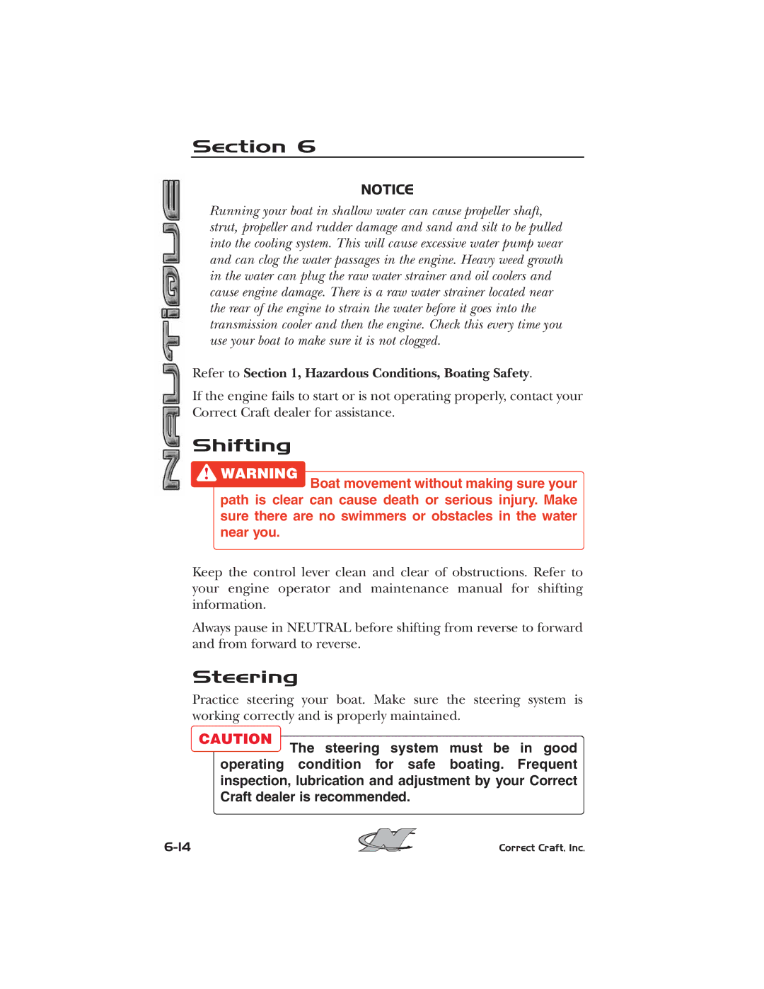 Nautique 2008 70141 manual Shifting, Refer to , Hazardous Conditions, Boating Safety 