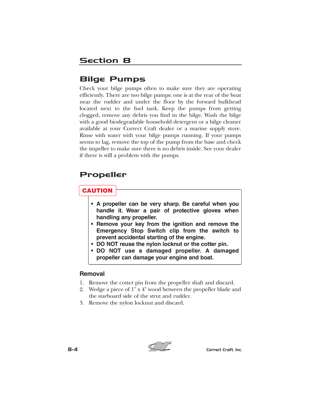 Nautique 2008 70141 manual Section Bilge Pumps, Propeller, Removal 