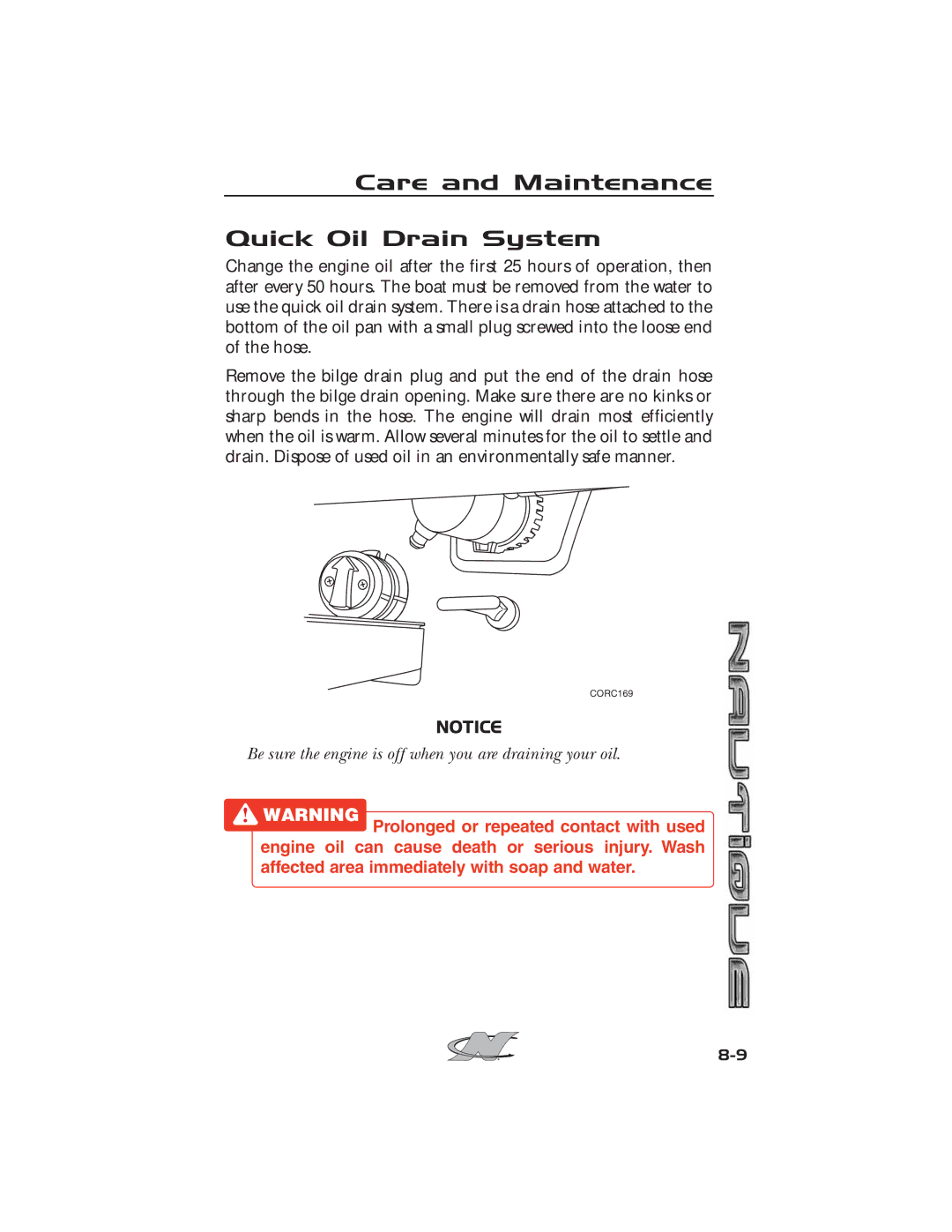 Nautique 2008 70141 manual Care and Maintenance Quick Oil Drain System 