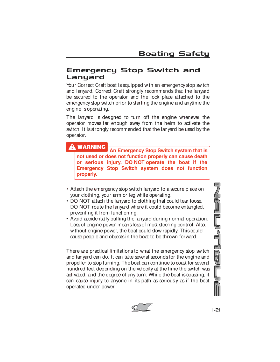 Nautique 2008 70141 manual Boating Safety Emergency Stop Switch and Lanyard 