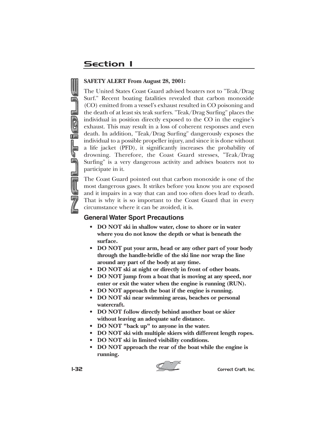 Nautique 2008 70141 manual General Water Sport Precautions, Safety Alert From August 28 