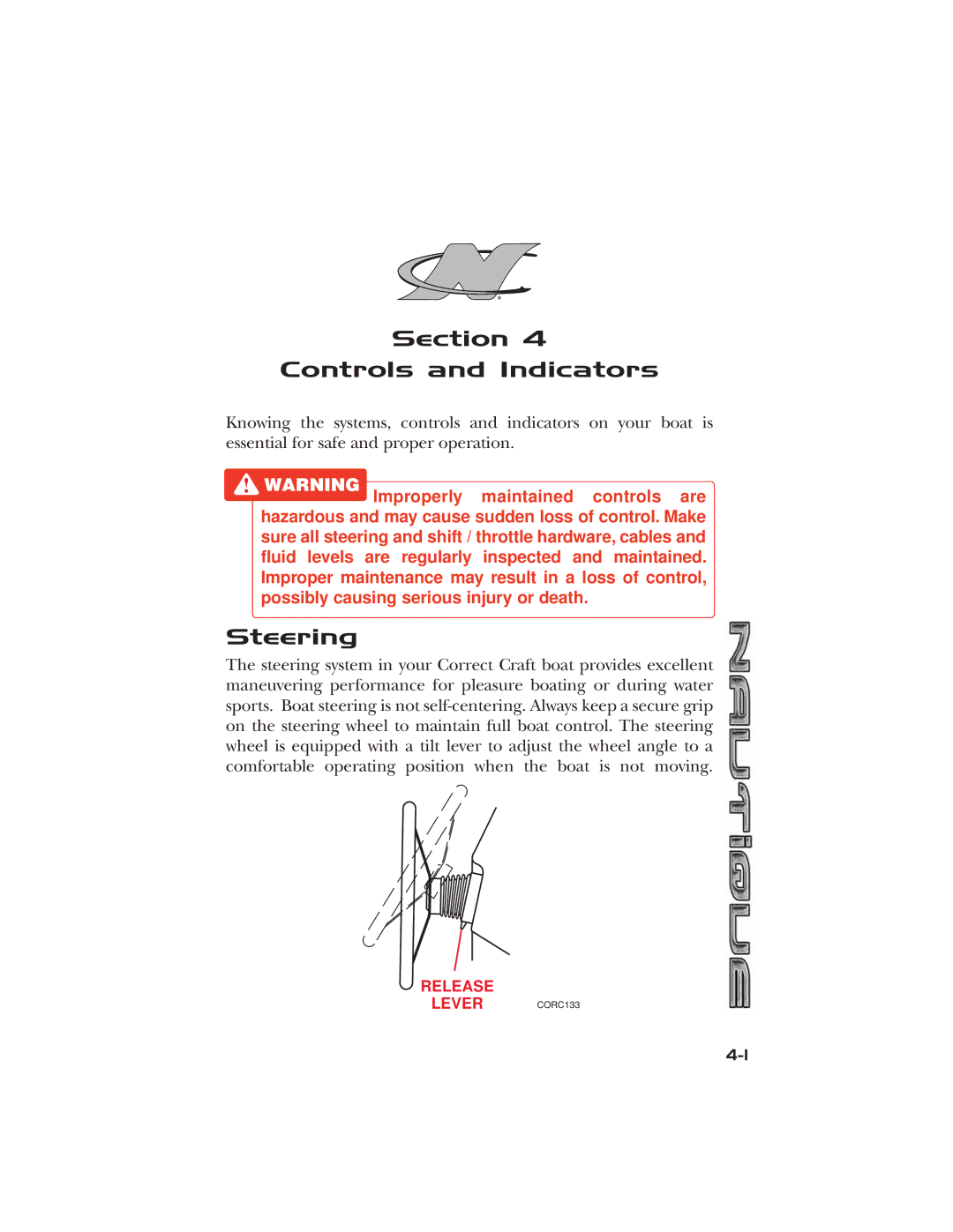 Nautique 2008 70141 manual Section Controls and Indicators, Steering 